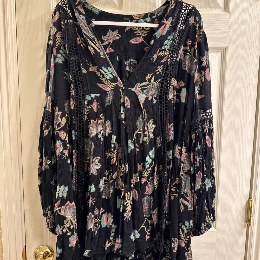 Free People Black Floral Shirt